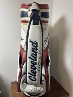 Cleveland Golf Tour Staff Bag White Red Blue 9.5 Pro Cart Caddy USA Colors