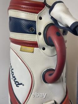 Cleveland Golf Tour Staff Bag White Red Blue 9.5 Pro Cart Caddy USA Colors
