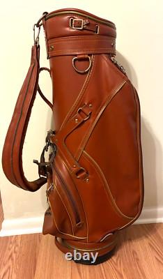 Daiwa Cart Golf Bag Brown Leather Fur Shoulder Strap Fur Top Dividers Vintage