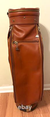 Daiwa Cart Golf Bag Brown Leather Fur Shoulder Strap Fur Top Dividers Vintage