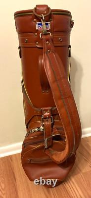 Daiwa Cart Golf Bag Brown Leather Fur Shoulder Strap Fur Top Dividers Vintage