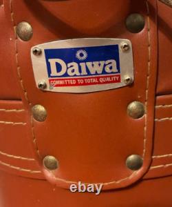 Daiwa Cart Golf Bag Brown Leather Fur Shoulder Strap Fur Top Dividers Vintage