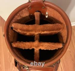Daiwa Cart Golf Bag Brown Leather Fur Shoulder Strap Fur Top Dividers Vintage