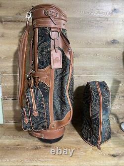 Daiwa Coach Collection Golf Cart Bag Brown Leather Floral Bandana Design & Cover