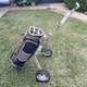 Datrek Lite Rider Golf Cart Bag 5 Way Divider Blue Tan With Pull Cart Rain Hood