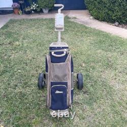Datrek Lite Rider Golf Cart Bag 5 Way Divider Blue Tan With Pull Cart Rain Hood
