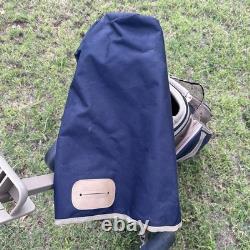 Datrek Lite Rider Golf Cart Bag 5 Way Divider Blue Tan With Pull Cart Rain Hood