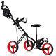 Foldable 3 Wheel Push Pull Golf Club Cart Trolley Withseat Scoreboard Bag Red