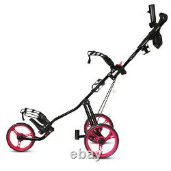 Foldable 3 Wheel Push Pull Golf Club Cart Trolley withSeat Scoreboard Bag Red