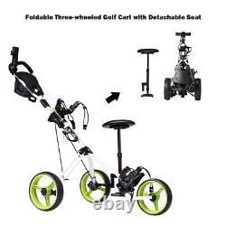 Foldable 3 Wheel Push Pull Golf Club Cart Trolley withSeat Scoreboard Bag Swivel
