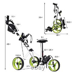 Foldable 3 Wheel Push Pull Golf Club Cart Trolley withSeat Scoreboard Bag Swivel