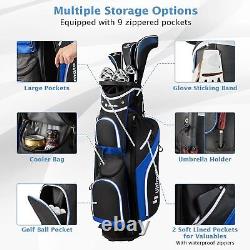 Golf Bag 14-Way Divider Golf Cart Bag with9 Zipper Pockets Rain Hood Glove Sticker