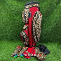 Golf Cart Bag GLOVELT? 8 Dividers Red Leopard Pattern With Head Cover, Towel