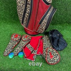 Golf Cart Bag GLOVELT? 8 Dividers Red Leopard Pattern With Head Cover, Towel