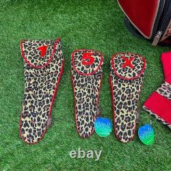 Golf Cart Bag GLOVELT? 8 Dividers Red Leopard Pattern With Head Cover, Towel