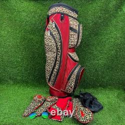Golf Cart Bag GLOVELT? 8 Dividers Red Leopard Pattern With Head Cover, Towel