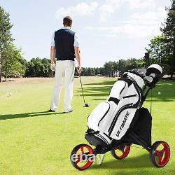 Goplus Folding 3 Wheels Golf Push Cart WithBag Scoreboard Adjustable Handle Red