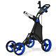 Goplus Folding 4 Wheels Golf Push Cart Withbag Scoreboard Adjustable Handle Blue