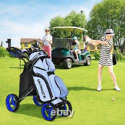 Goplus Folding 4 Wheels Golf Push Cart WithBag Scoreboard Adjustable Handle Blue