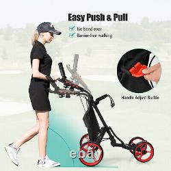 Goplus Folding 4 Wheels Golf Push Cart WithBag Scoreboard Adjustable Handle Red