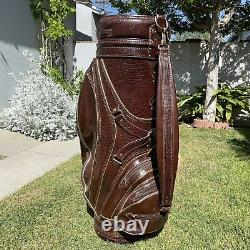 HTF Original Vintage Yamaha Faux Alligator Tan Leather Golf Bag with Rain Cover