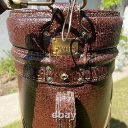 HTF Original Vintage Yamaha Faux Alligator Tan Leather Golf Bag with Rain Cover