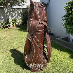 HTF Original Vintage Yamaha Faux Alligator Tan Leather Golf Bag with Rain Cover