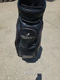 Jack Nicklaus Golf Cart Bag 6 Way 6 Pocket Leather Carry Black Vtg Preowend