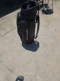 Jack Nicklaus Golf Cart Bag 6 Way 6 Pocket Leather Carry Black Vtg Preowend