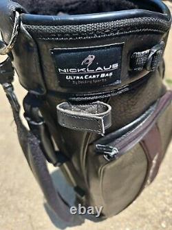 Jack Nicklaus Golf Cart Bag 6 Way 6 Pocket Leather Carry Black Vtg Preowend