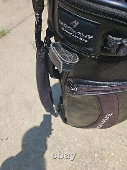 Jack Nicklaus Golf Cart Bag 6 Way 6 Pocket Leather Carry Black Vtg Preowend