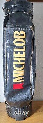 MICHELOB Ultra Beer VTG Black Golf Staff Large Cart Bag 6-Way Divider Leather #2