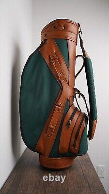 Miller Golf Bags Cart Bag Brown Leather & Green Canvas 6 Way Divider EUC