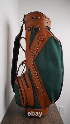 Miller Golf Bags Cart Bag Brown Leather & Green Canvas 6 Way Divider EUC