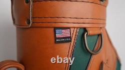 Miller Golf Bags Cart Bag Brown Leather & Green Canvas 6 Way Divider EUC