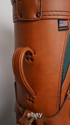 Miller Golf Bags Cart Bag Brown Leather & Green Canvas 6 Way Divider EUC