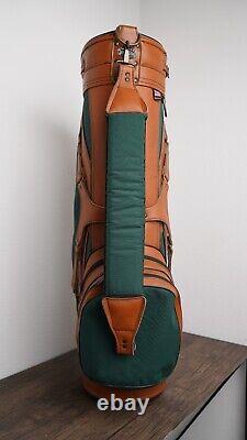 Miller Golf Bags Cart Bag Brown Leather & Green Canvas 6 Way Divider EUC