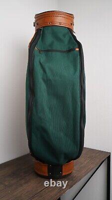 Miller Golf Bags Cart Bag Brown Leather & Green Canvas 6 Way Divider EUC