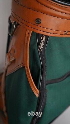 Miller Golf Bags Cart Bag Brown Leather & Green Canvas 6 Way Divider EUC