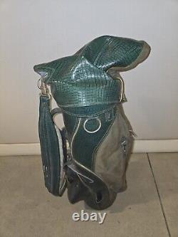 NICE CLASSIC Vintage Golf Bag Leather Green 14-Way Cart Bag with Rain Cover Gofing