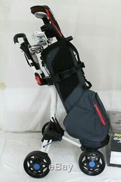 New Bag Boy Quad JR Push Pull Golf Cart Accommodates Men's Bags White Cobalt