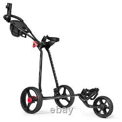 New Foldable 3 Wheel Golf Pull Push Cart Trolley Scorecard Drink Holder Mesh Bag