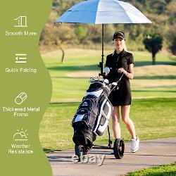 New Foldable 3 Wheel Golf Pull Push Cart Trolley Scorecard Drink Holder Mesh Bag