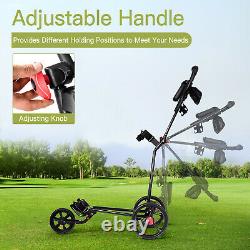 New Foldable 3 Wheel Golf Pull Push Cart Trolley Scorecard Drink Holder Mesh Bag