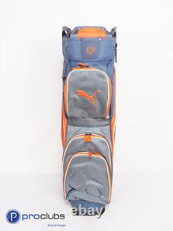 New! PUMA Form Stripe Cresting 14-Way Cart Golf Bag wRainhood Navy/Orange 331592