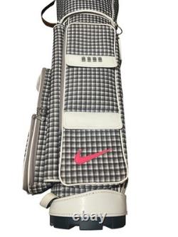 Nike Golf Cart Bag Plaid Gray Pink White Faux Patent Leather Trim 10 Way Divider