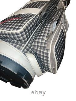 Nike Golf Cart Bag Plaid Gray Pink White Faux Patent Leather Trim 10 Way Divider
