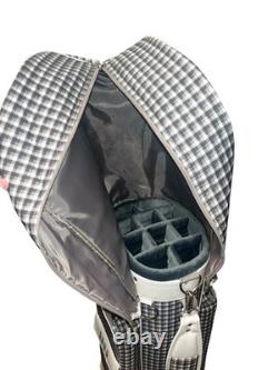 Nike Golf Cart Bag Plaid Gray Pink White Faux Patent Leather Trim 10 Way Divider