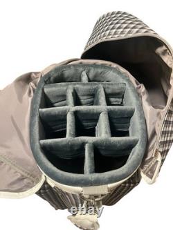 Nike Golf Cart Bag Plaid Gray Pink White Faux Patent Leather Trim 10 Way Divider