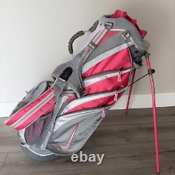 Nike Pink Silver Gray Golf Cart Stand Carry Bag 6 Way Dividers With Raincover